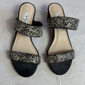 Nima New York Black and Silver Glitter Sandals.